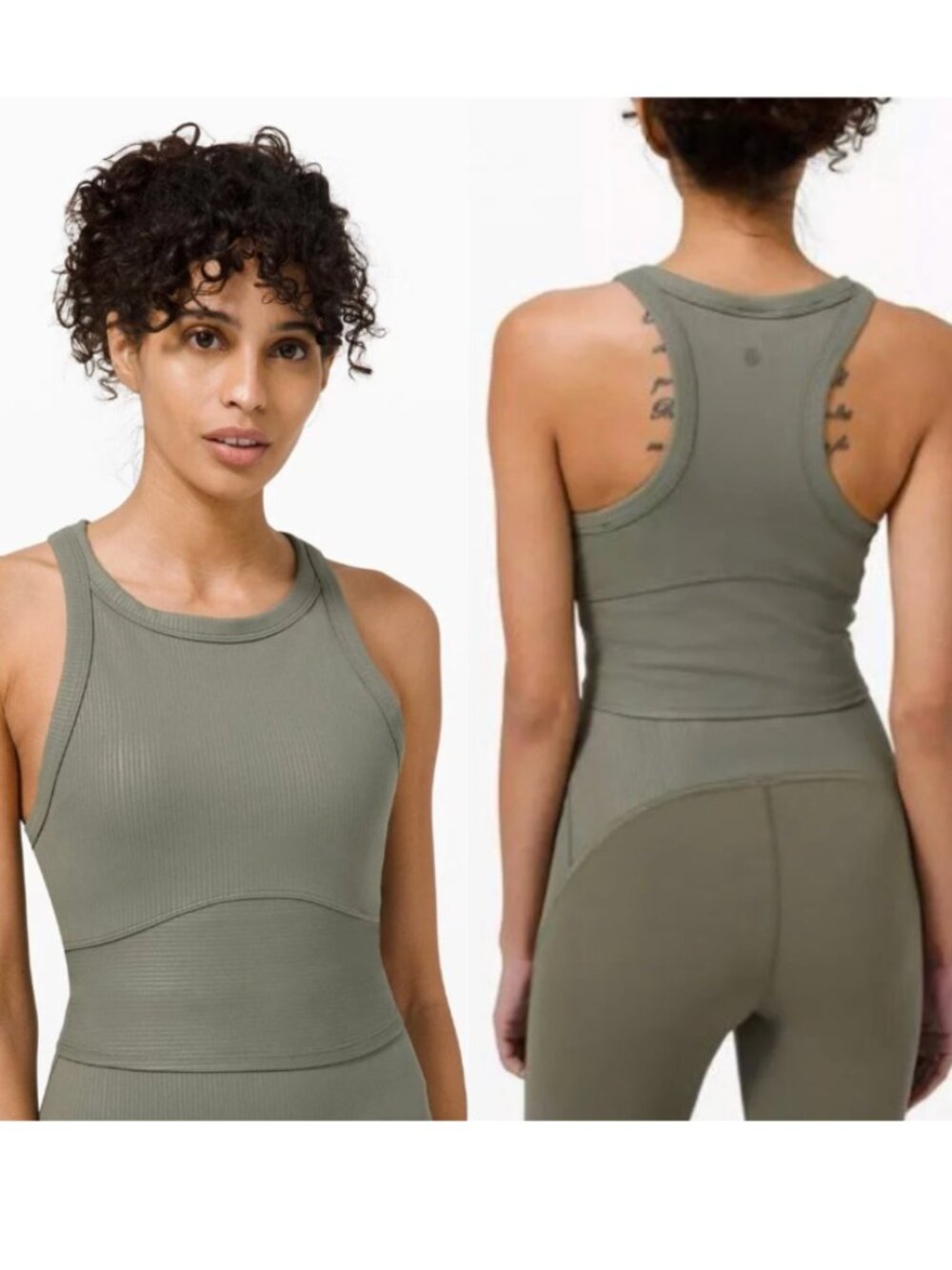 Lululemon Blissful Bend Tank Olive Green Size 4 Workout Top Army Ribbed